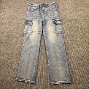 Rock Salt Boys Size 18 Blue Denim Cargo Jeans Straight‎ Leg Medium Wash